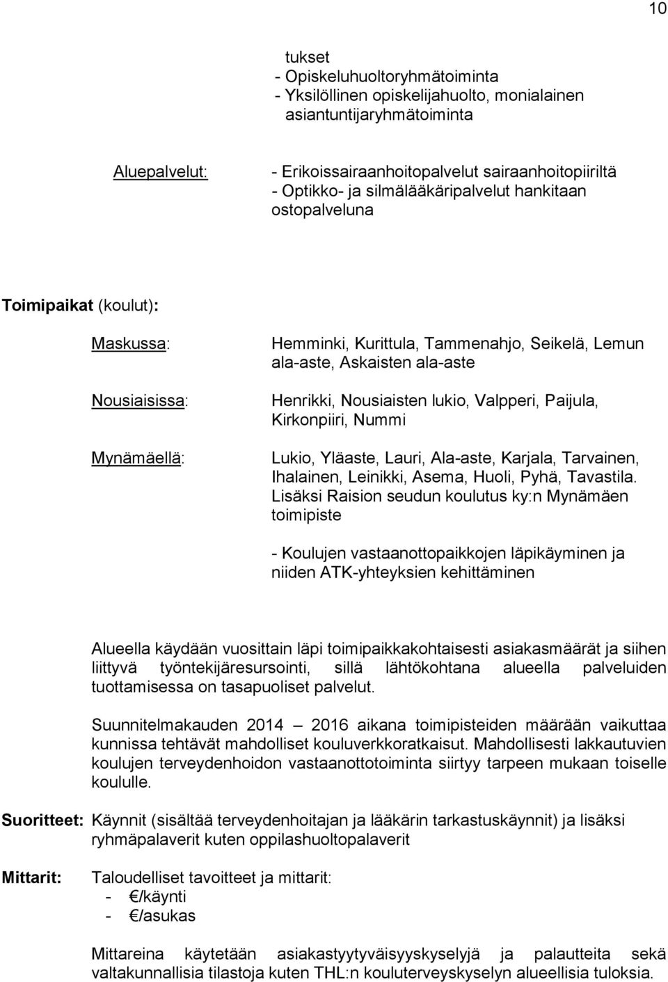 Nousiaisten lukio, Valpperi, Paijula, Kirkonpiiri, Nummi Lukio, Yläaste, Lauri, Ala-aste, Karjala, Tarvainen, Ihalainen, Leinikki, Asema, Huoli, Pyhä, Tavastila.