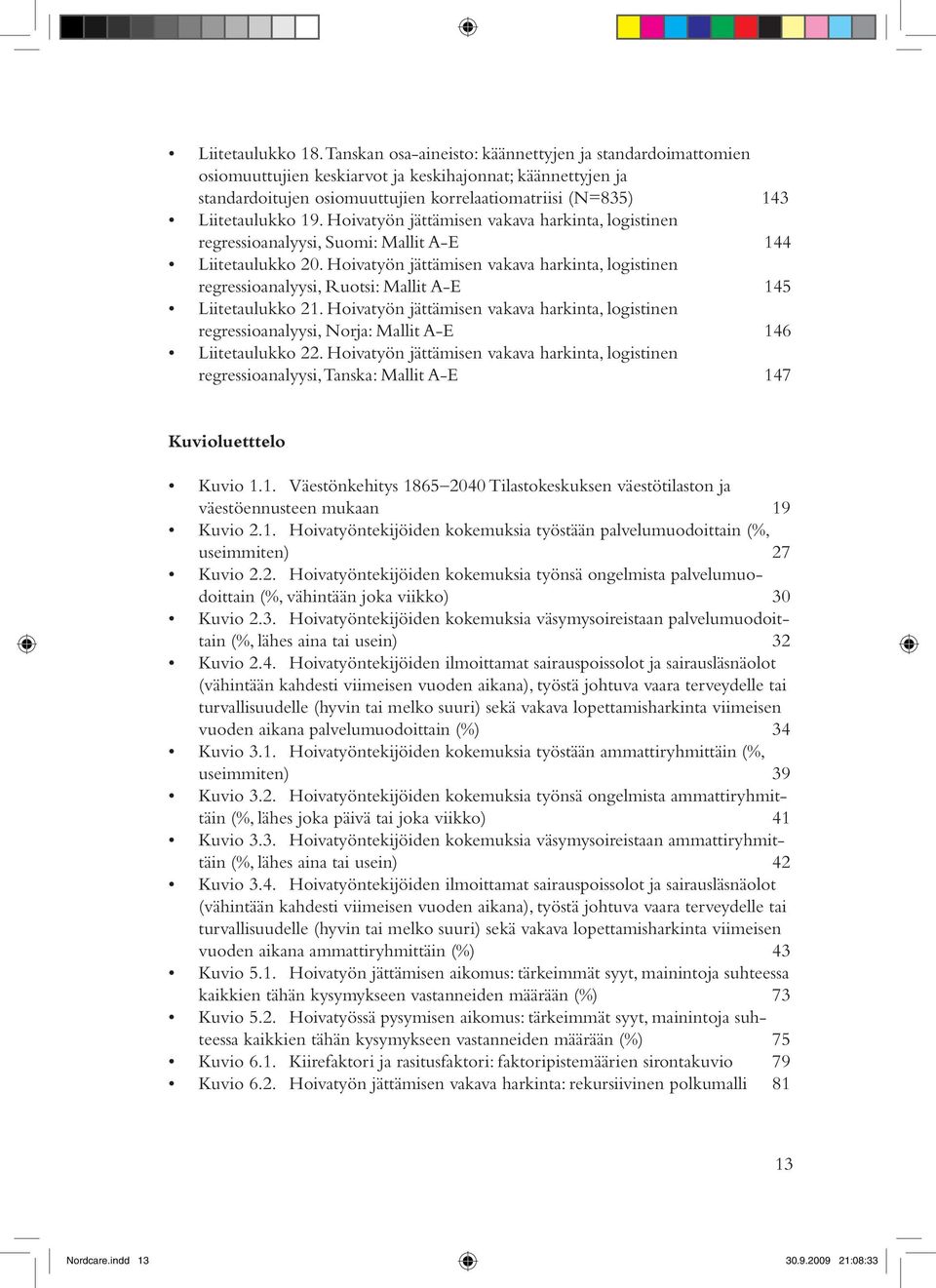 Hoivatyön jättämisen vakava harkinta, logistinen regressioanalyysi, Suomi: Mallit A-E 144 Liitetaulukko 20.