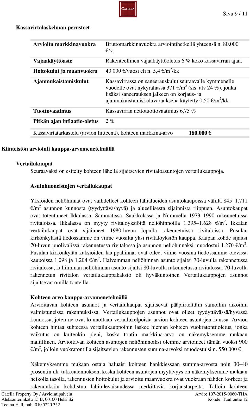 5,4 /m 2 /kk Kassavirrassa on saneerauskulut seuraavalle kymmenelle vuodelle ovat nykyrahassa 371 /m 2 sis.