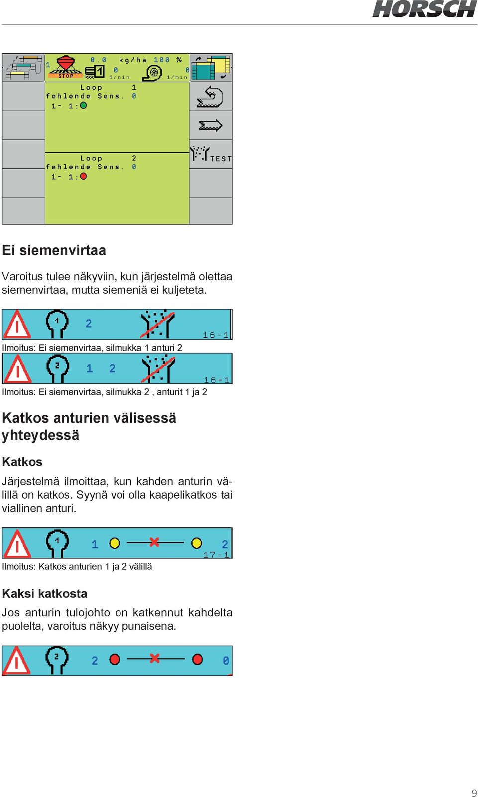 välisessä yhteydessä Katkos Järjestelmä ilmoittaa, kun kahden anturin välillä on katkos.