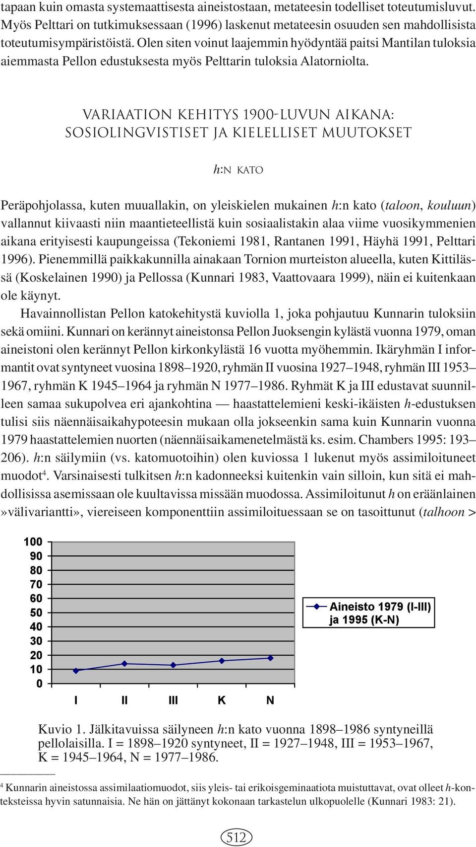 VARIAATION KEHITYS 1900-LUVUN AIKANA: SOSIOLINGVISTISET JA KIELELLISET MUUTOKSET h:n KATO Peräpohjolassa, kuten muuallakin, on yleiskielen mukainen h:n kato (taloon, kouluun) vallannut kiivaasti niin
