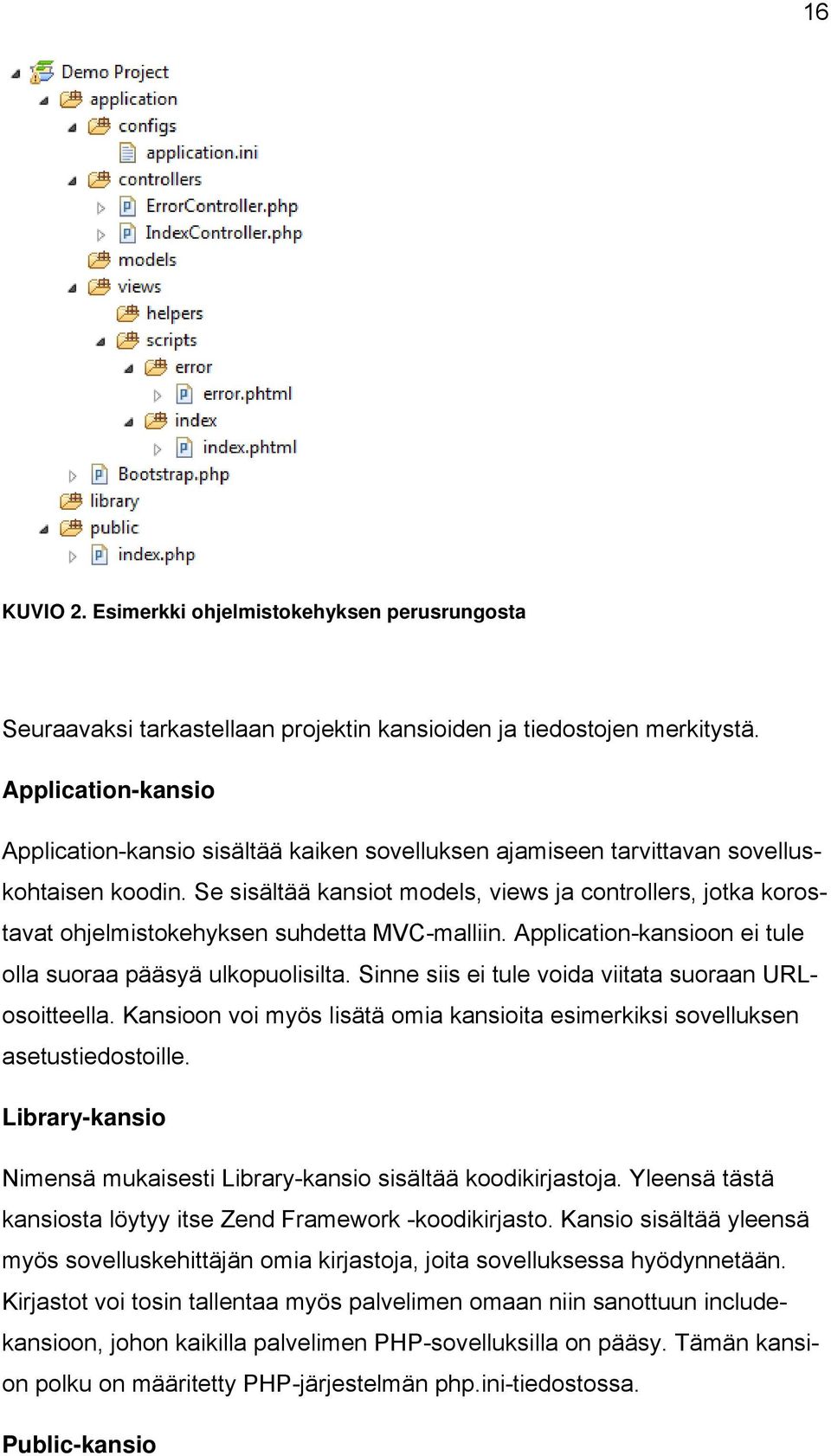 Se sisältää kansiot models, views ja controllers, jotka korostavat ohjelmistokehyksen suhdetta MVC-malliin. Application-kansioon ei tule olla suoraa pääsyä ulkopuolisilta.