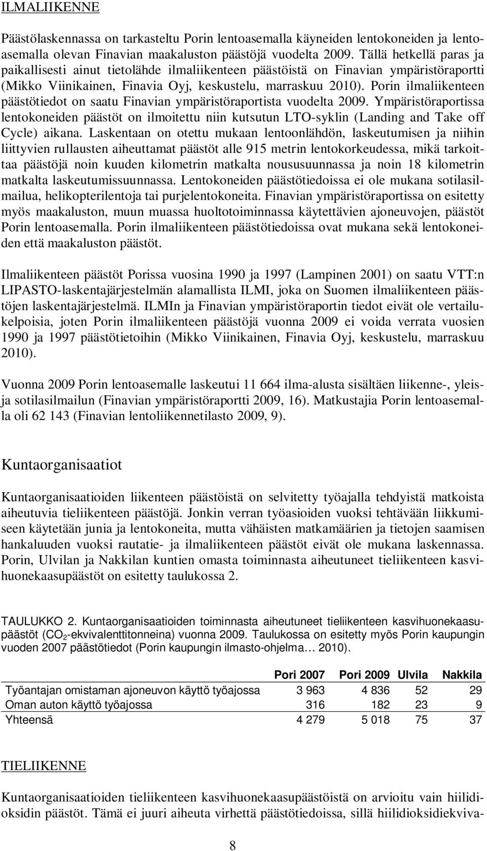 Porin ilmaliikenteen päästötiedot on saatu Finavian ympäristöraportista vuodelta 2009.