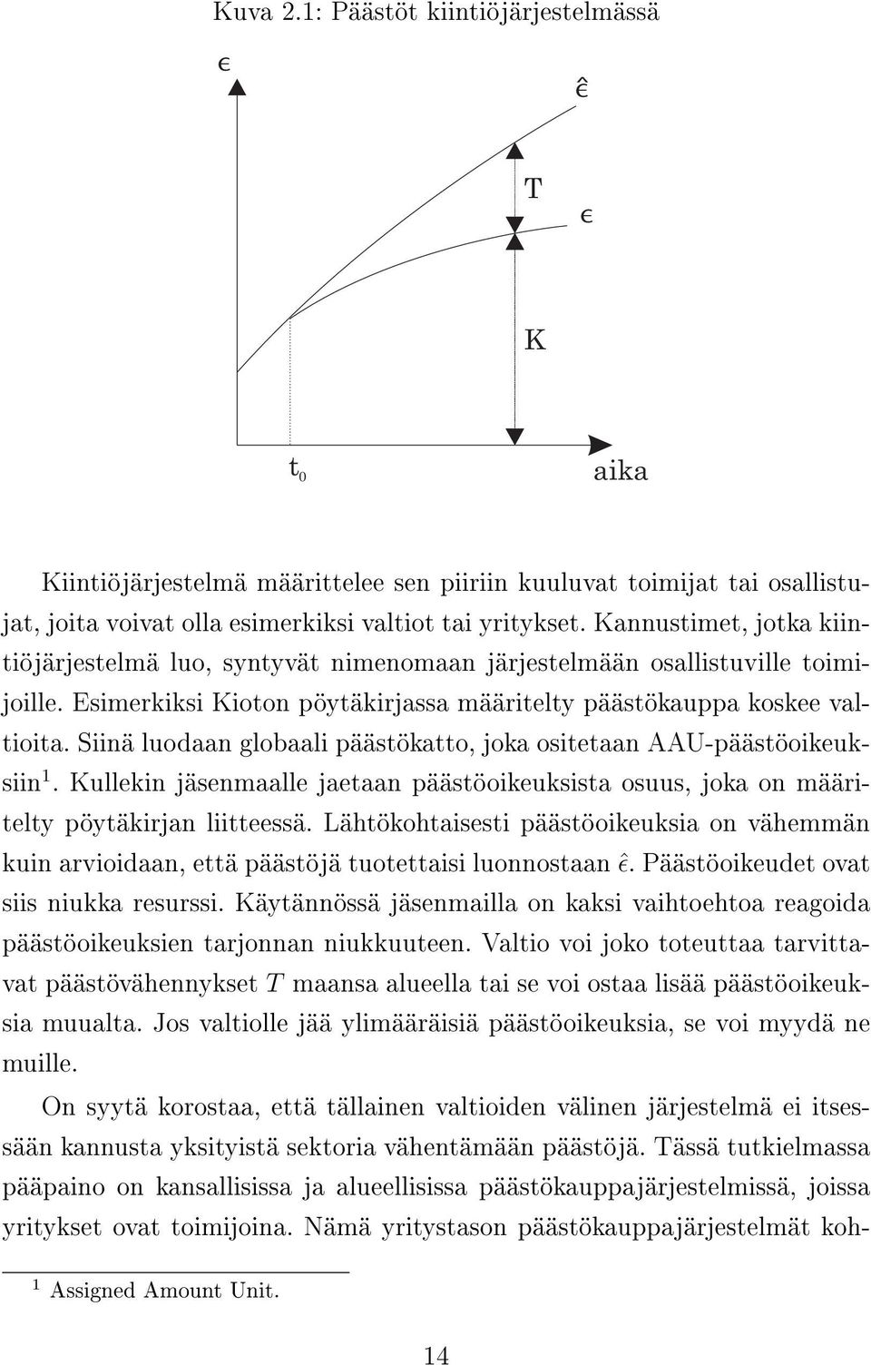 Siinä luodaan globaali päästökatto, joka ositetaan AAU-päästöoikeuksiin 1. Kullekin jäsenmaalle jaetaan päästöoikeuksista osuus, joka on määritelty pöytäkirjan liitteessä.