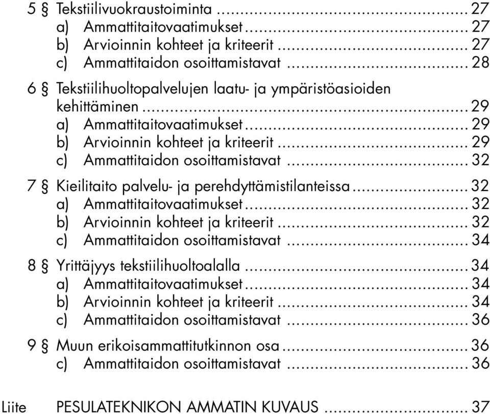 .. 32 7 Kieilitaito palvelu- ja perehdyttämistilanteissa... 32 a) Ammattitaitovaatimukset... 32 b) Arvioinnin kohteet ja kriteerit... 32 c) Ammattitaidon osoittamistavat.