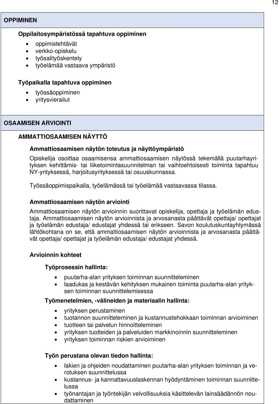 liiketoimintasuunnitelman tai vaihtoehtoisesti toiminta tapahtuu NY-yrityksessä, harjoitusyrityksessä tai osuuskunnassa. Työssäoppimispaikalla, työelämässä tai työelämää vastaavassa tilassa.