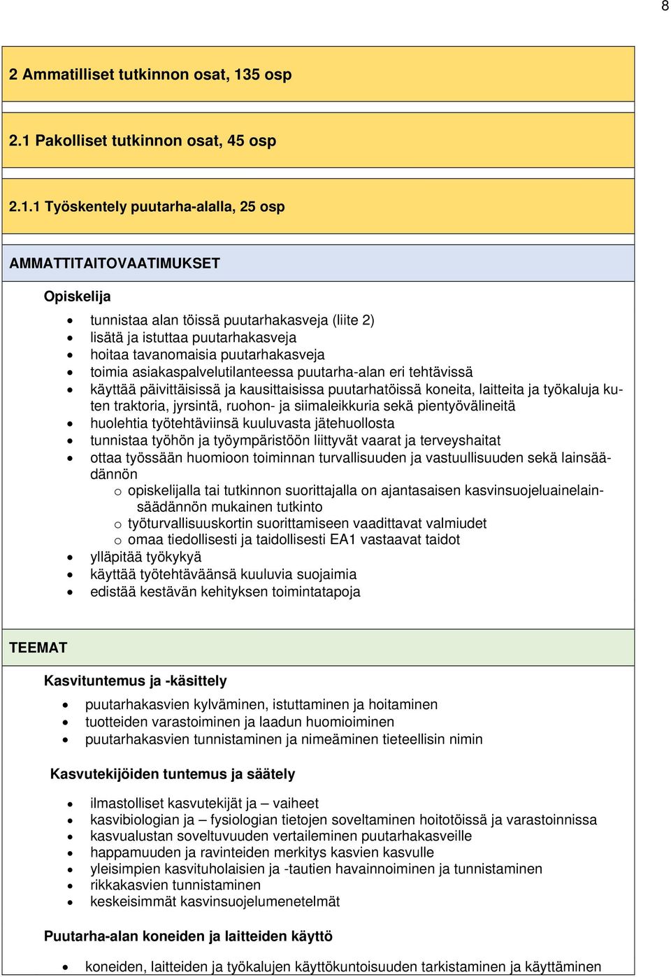 Pakolliset tutkinnon osat, 45 osp 2.1.