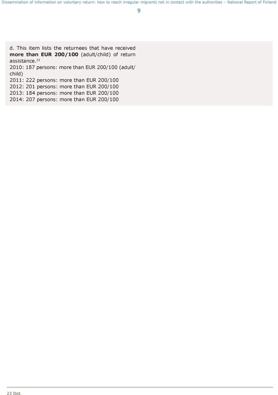 This item lists the returnees that have received more than EUR 200/100 (adult/child) of return assistance.