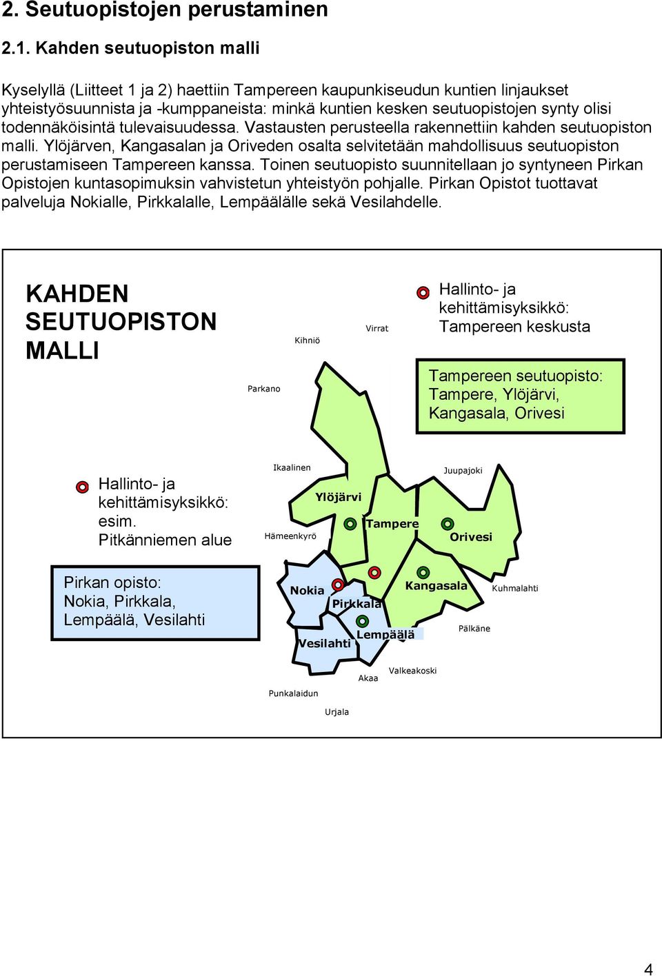 todennäköisintä tulevaisuudessa. Vastausten perusteella rakennettiin kahden seutuopiston malli.