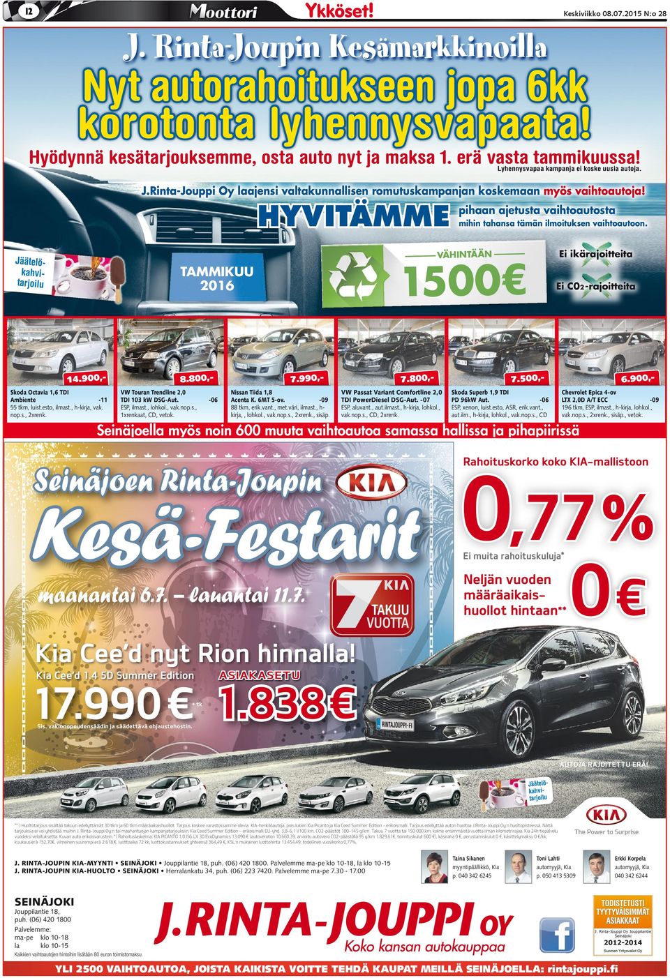 esto, ilmst., h-kirj, vk. nop.s., 2xrenk. 8.800,VW Tourn Trendline 2,0 TDI 103 kw DSG-Aut. ESP, ilmst., lohkol., vk.nop.s., 1xrenkt, CD, vetok. -06 7.990,Nissn Tiid 1,8 Acent K. 6MT 5-ov.