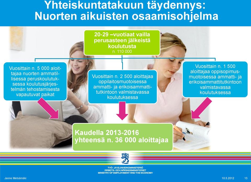2 500 aloittajaa oppilaitosmuotoisessa ammatti- ja erikoisammattitutkintoon valmistavassa koulutuksessa Vuosittain n.