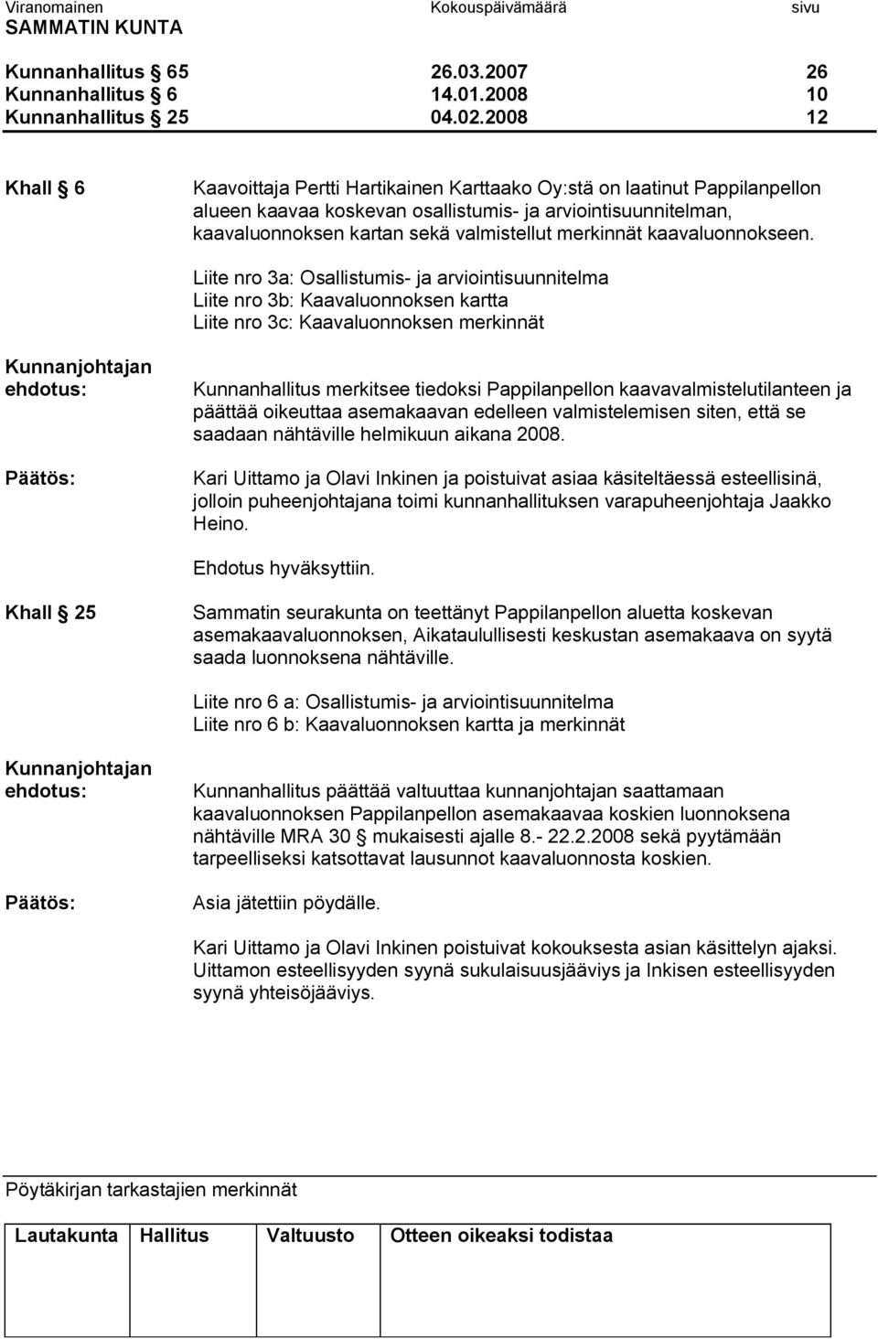 merkinnät kaavaluonnokseen.