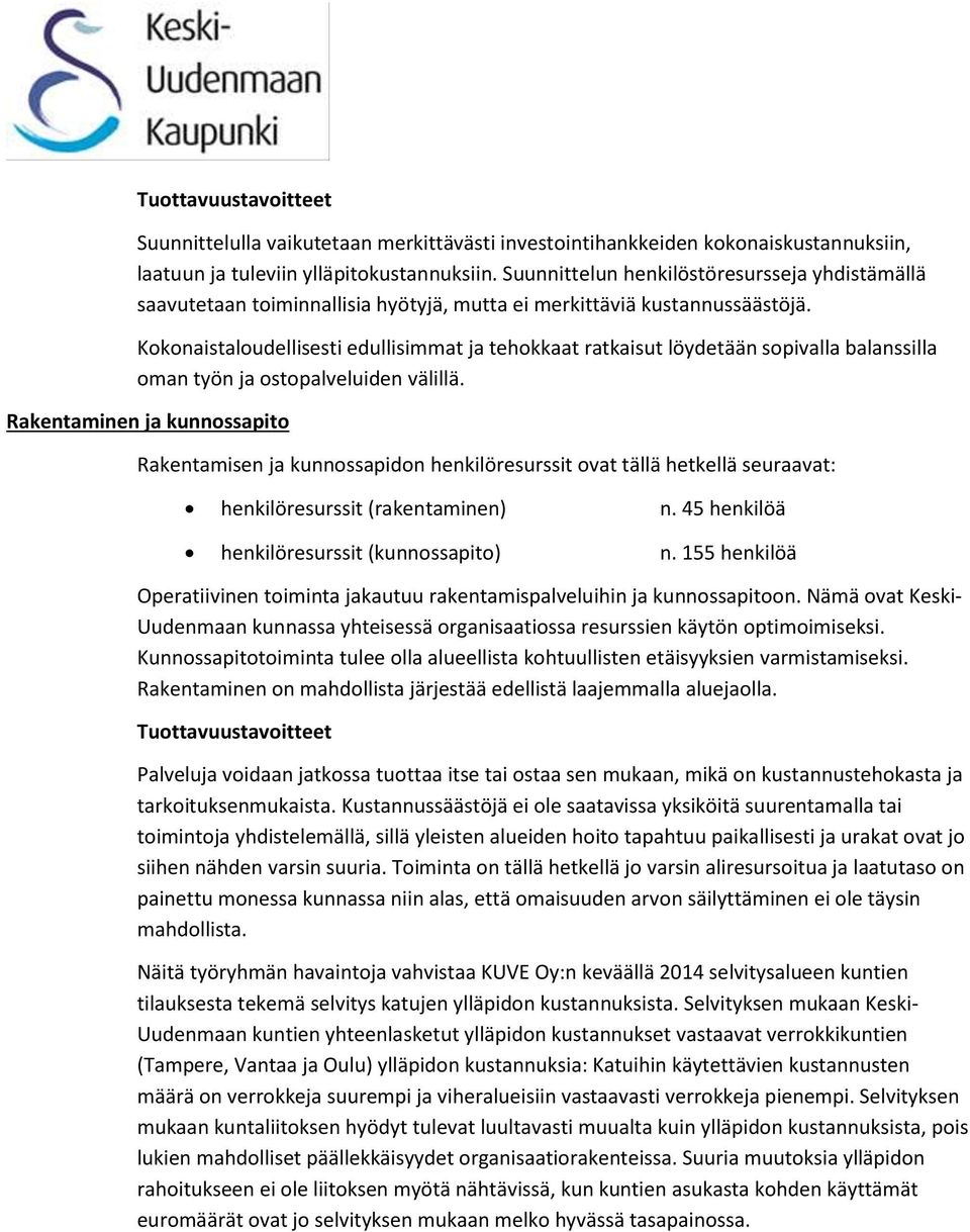 Kokonaistaloudellisesti edullisimmat ja tehokkaat ratkaisut löydetään sopivalla balanssilla oman työn ja ostopalveluiden välillä.