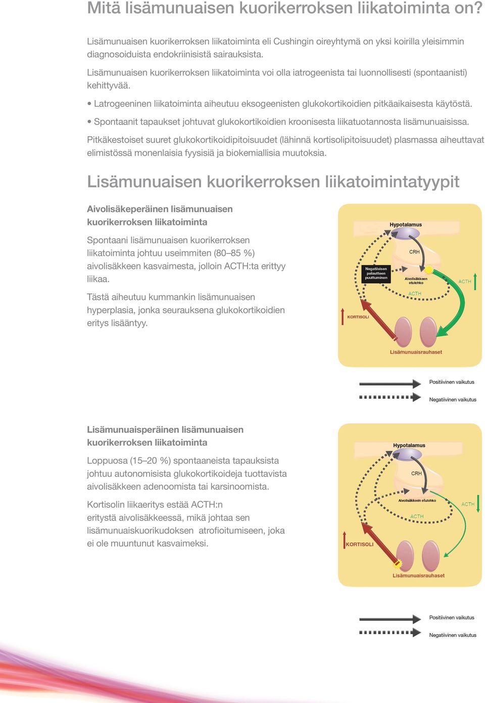 Latrogeeninen liikatoiminta aiheutuu eksogeenisten glukokortikoidien pitkäaikaisesta käytöstä. Spontaanit tapaukset johtuvat glukokortikoidien kroonisesta liikatuotannosta lisämunuaisissa.