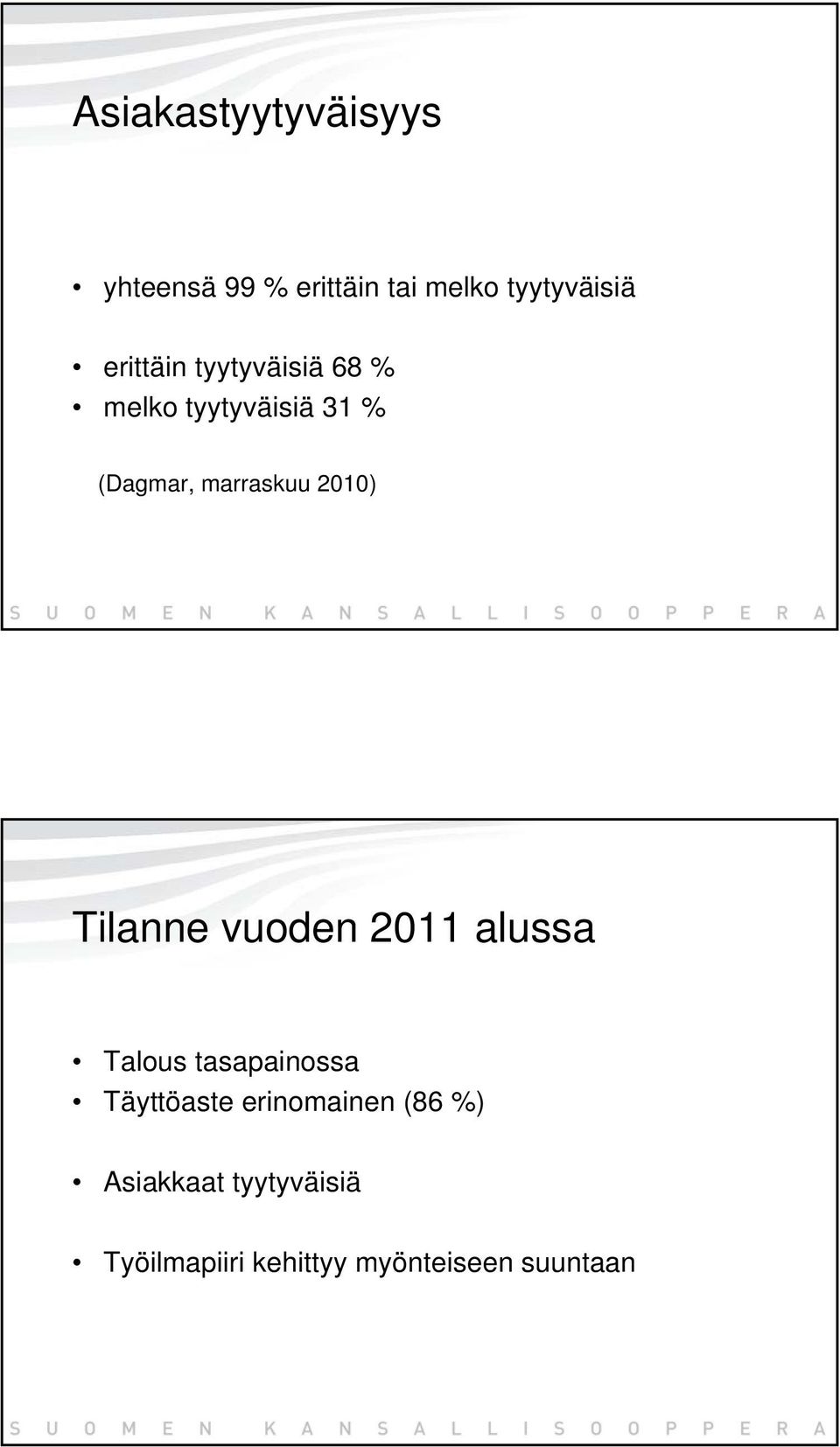 2010) Tilanne vuoden 2011 alussa Talous tasapainossa Täyttöaste