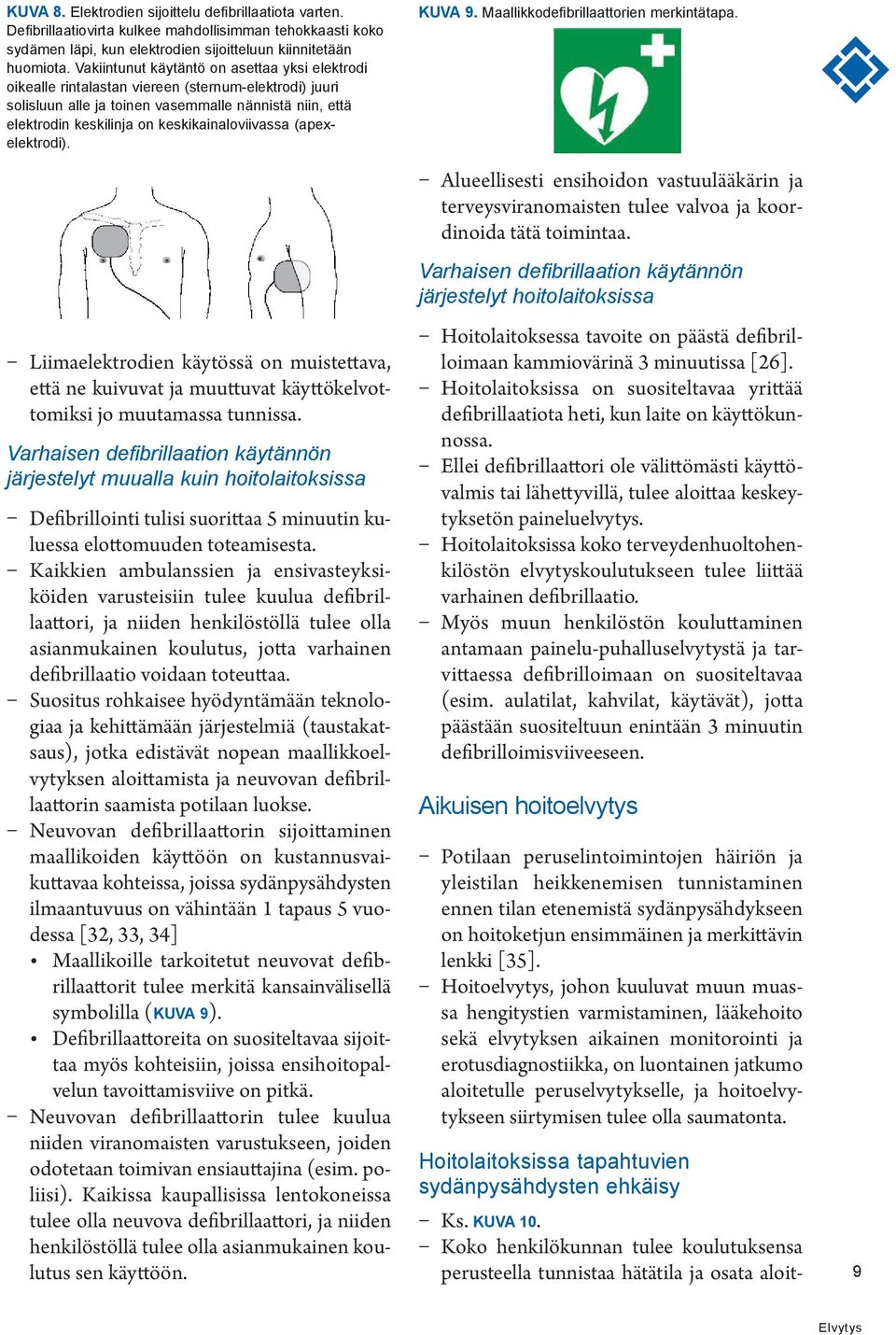 keskikainaloviivassa (apexelektrodi). KUVA 9. Maallikkodefibrillaattorien merkintätapa.