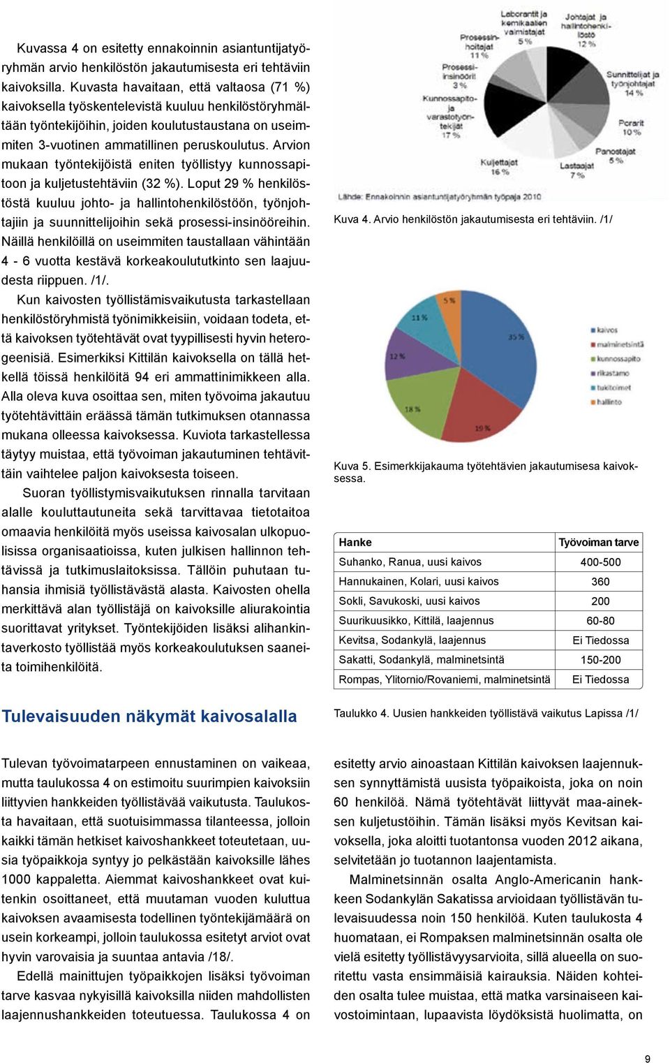 Arvion mukaan työntekijöistä eniten työllistyy kunnossapitoon ja kuljetustehtäviin (32 %).