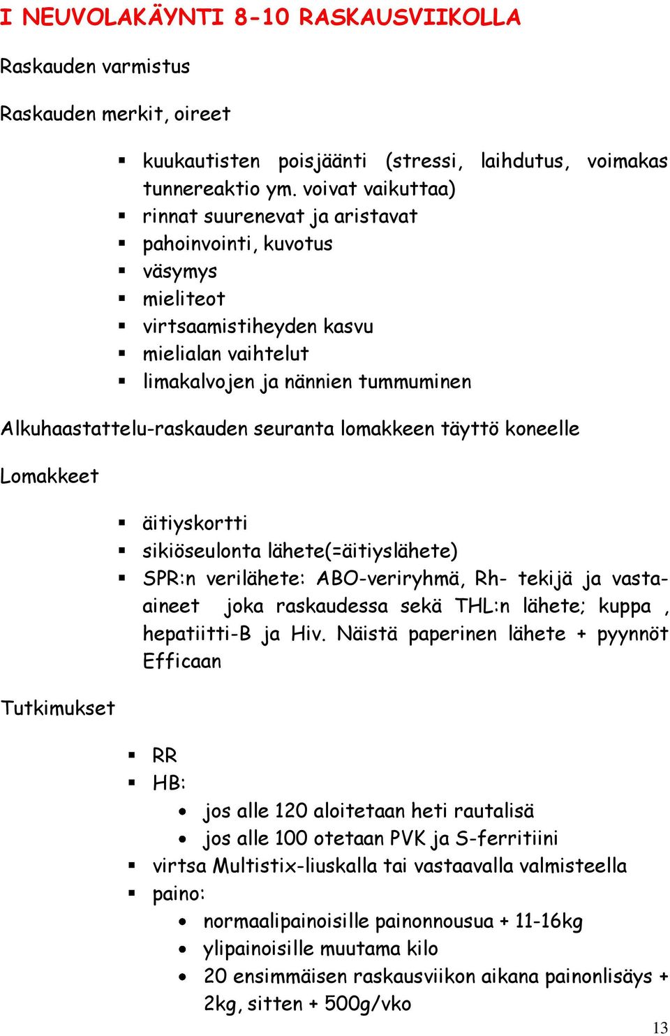 seuranta lomakkeen täyttö koneelle Lomakkeet Tutkimukset äitiyskortti sikiöseulonta lähete(=äitiyslähete) SPR:n verilähete: ABO-veriryhmä, Rh- tekijä ja vastaaineet joka raskaudessa sekä THL:n