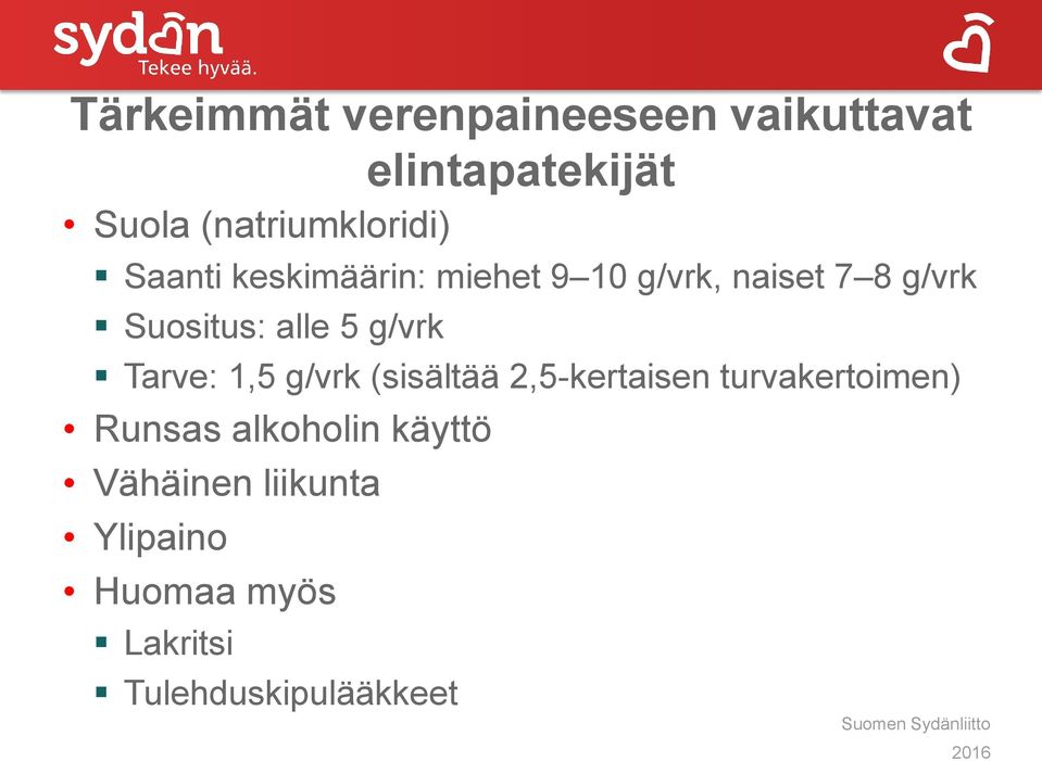 Suositus: alle 5 g/vrk Tarve: 1,5 g/vrk (sisältää 2,5-kertaisen