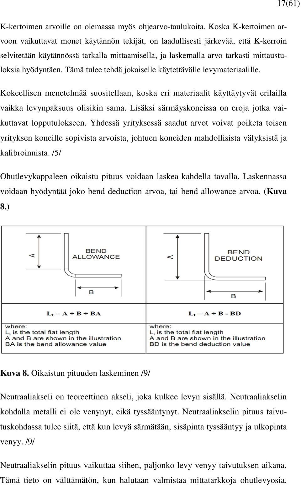 hyödyntäen. Tämä tulee tehdä jokaiselle käytettävälle levymateriaalille. Kokeellisen menetelmää suositellaan, koska eri materiaalit käyttäytyvät erilailla vaikka levynpaksuus olisikin sama.