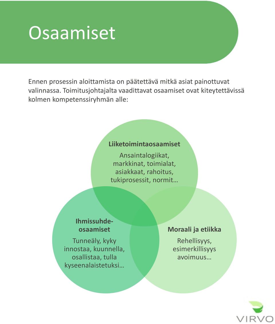 Liiketoimintaosaamiset Ansaintalogiikat, markkinat, toimialat, asiakkaat, rahoitus, tukiprosessit, normit