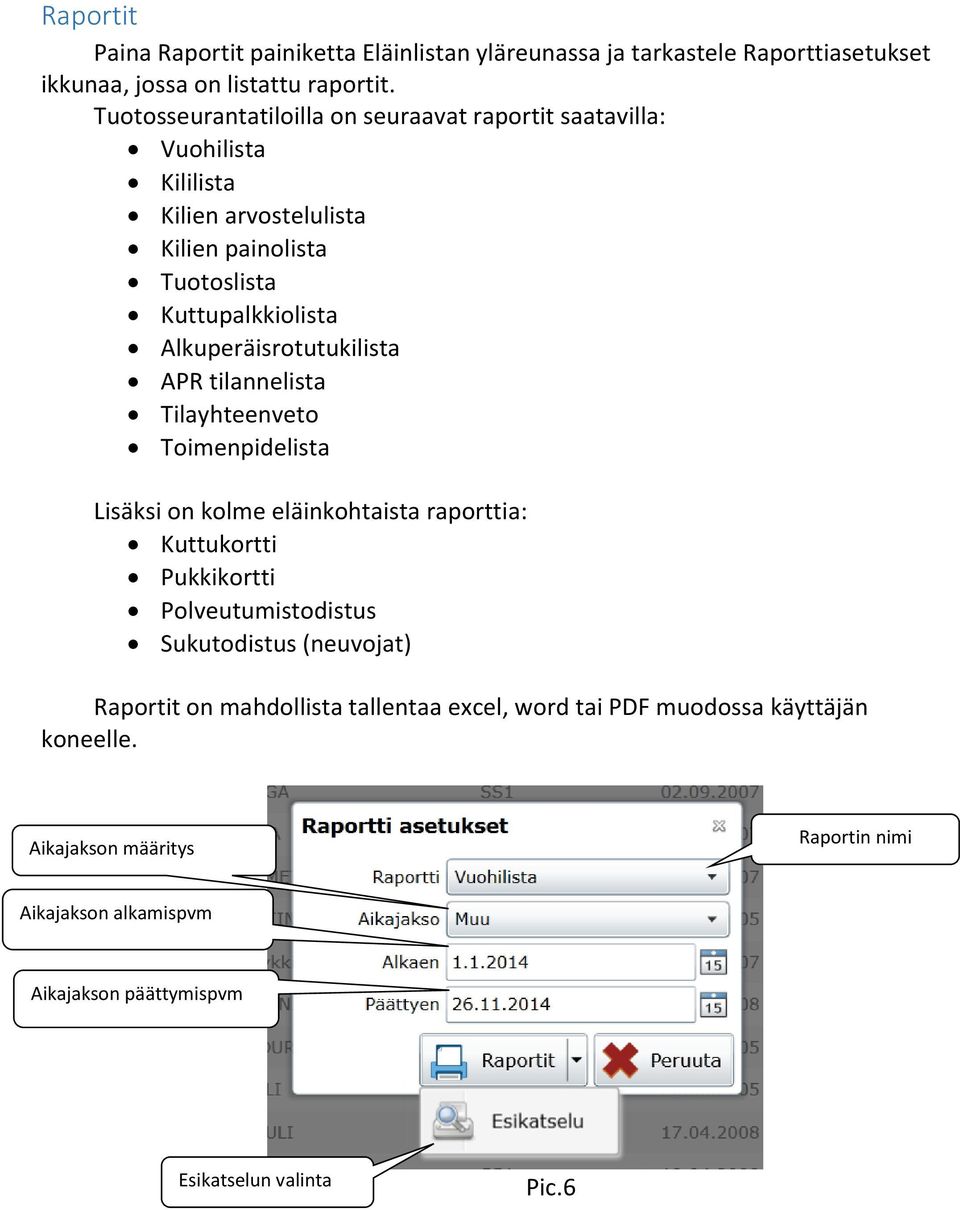 Alkuperäisrotutukilista APR tilannelista Tilayhteenveto Toimenpidelista Lisäksi on kolme eläinkohtaista raporttia: Kuttukortti Pukkikortti Polveutumistodistus