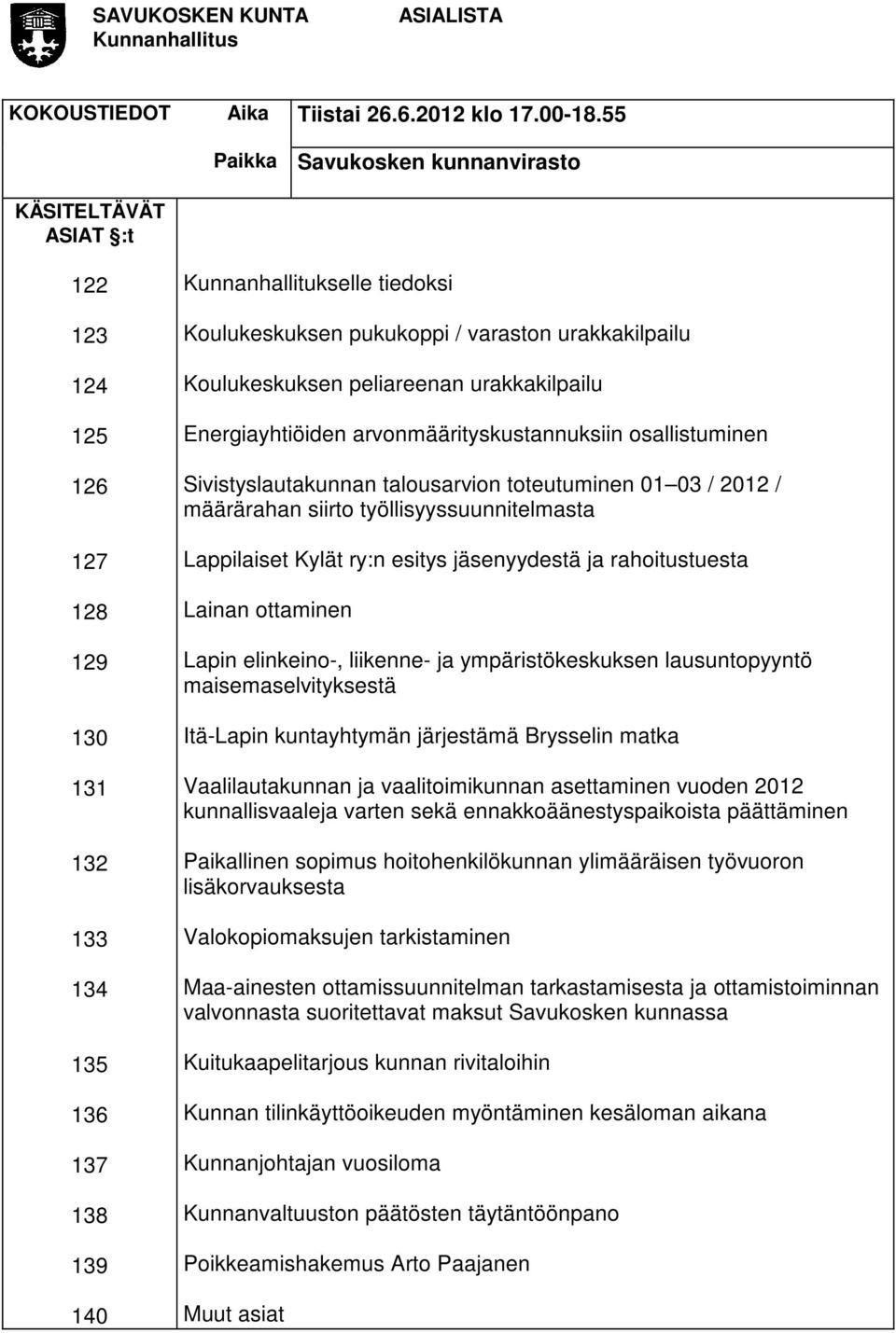 urakkakilpailu Koulukeskuksen peliareenan urakkakilpailu Energiayhtiöiden arvonmäärityskustannuksiin osallistuminen Sivistyslautakunnan talousarvion toteutuminen 01 03 / 2012 / määrärahan siirto