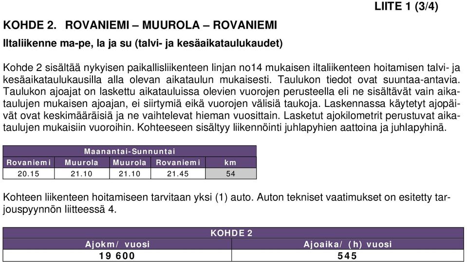 talvi- ja kesäaikataulukausilla alla olevan aikataulun mukaisesti. Taulukon tiedot ovat suuntaa-antavia.