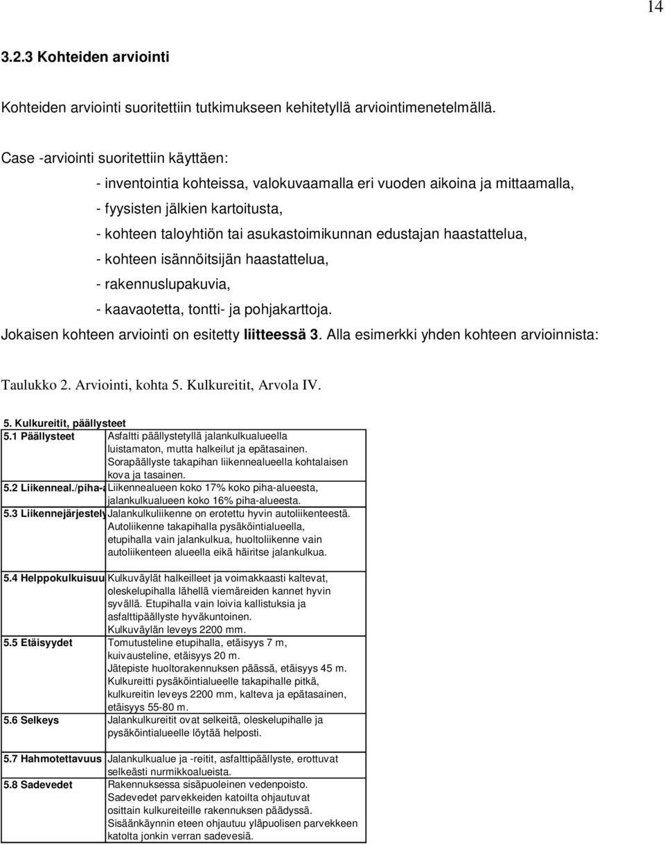 edustajan haastattelua, - kohteen isännöitsijän haastattelua, - rakennuslupakuvia, - kaavaotetta, tontti- ja pohjakarttoja. Jokaisen kohteen arviointi on esitetty liitteessä 3.