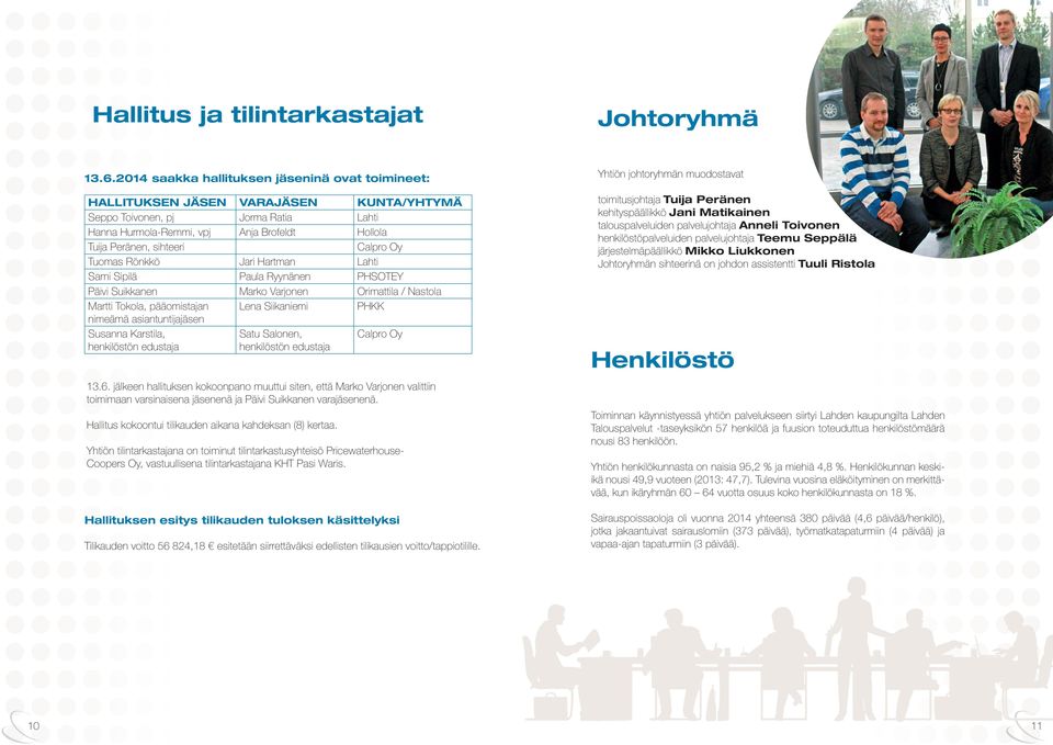 Oy Tuomas Rönkkö Jari Hartman Lahti Sami Sipilä Paula Ryynänen PHSOTEY Päivi Suikkanen Marko Varjonen Orimattila / Nastola Martti Tokola, pääomistajan nimeämä asiantuntijajäsen Lena Siikaniemi PHKK