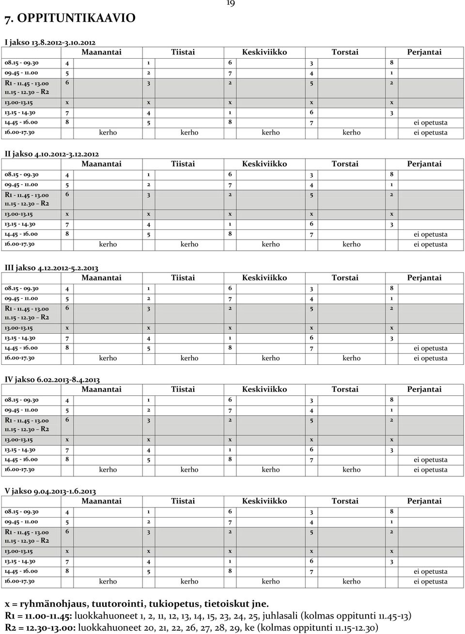 15-09.30 4 1 6 3 8 09.45-11.00 5 2 7 4 1 R1-11.45-13.00 11.15-12.30 R2 6 3 2 5 2 13.00-13.15 x x x x x 13.15-14.30 7 4 1 6 3 14.45-16.00 8 5 8 7 ei opetusta 16.00-17.