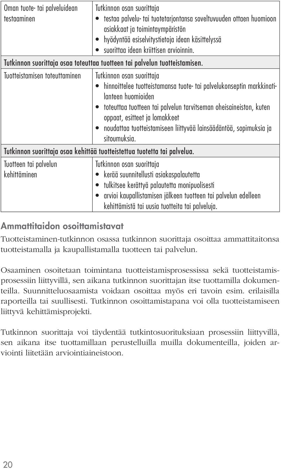 Tuotteistamisen toteuttaminen hinnoittelee tuotteistamansa tuote- tai palvelukonseptin markkinatilanteen huomioiden toteuttaa tuotteen tai palvelun tarvitseman oheisaineiston, kuten oppaat, esitteet