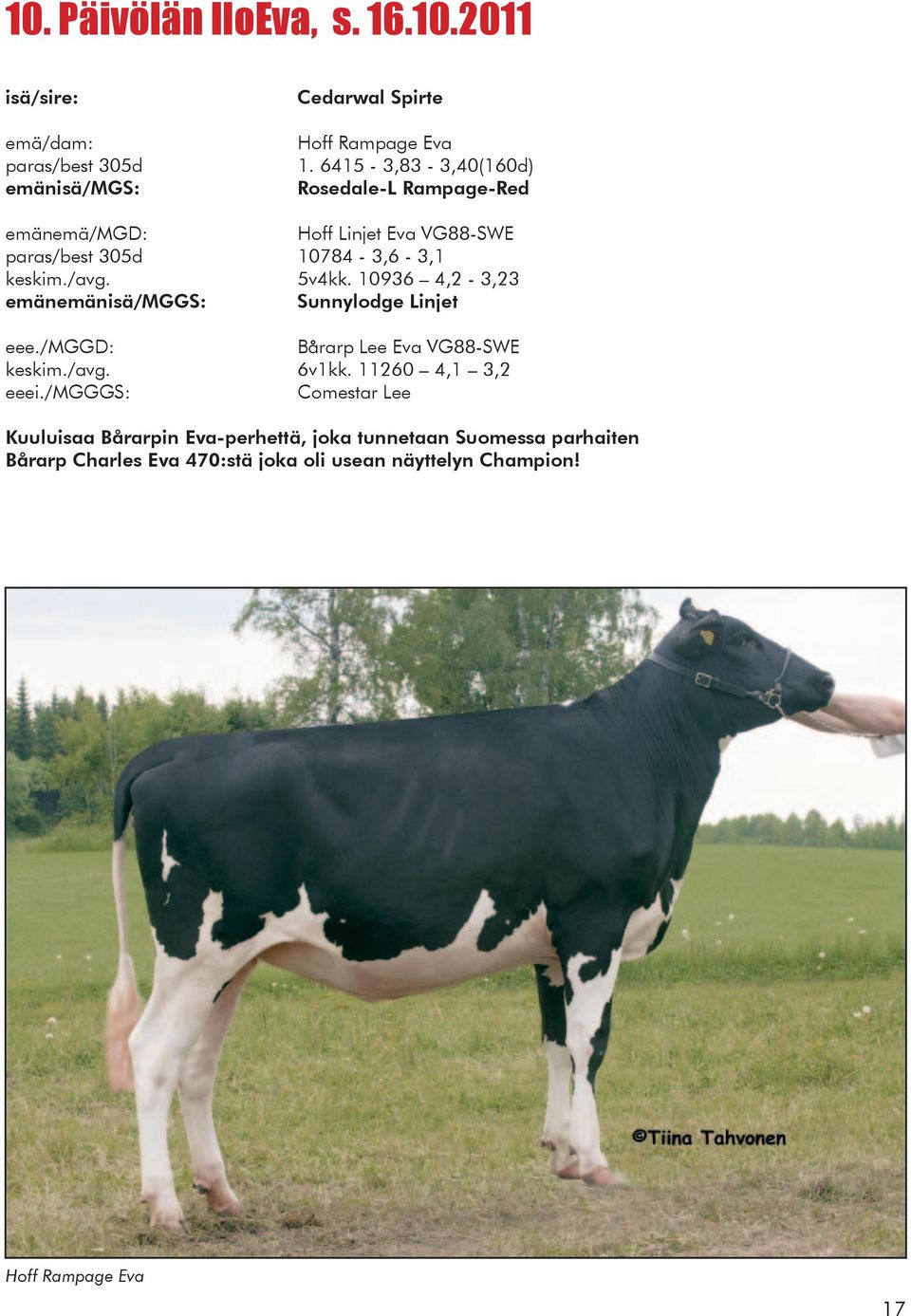 10936 4,2-3,23 emänemänisä/mggs: Sunnylodge Linjet eee./mggd: Bårarp Lee Eva VG88-SWE keskim./avg. 6v1kk.