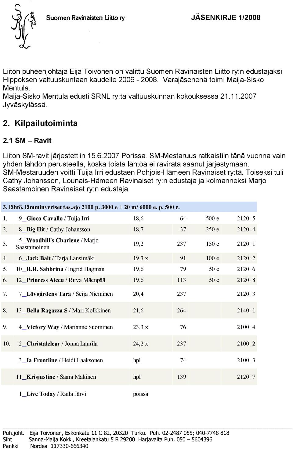 SM-Mestaruus ratkaistiin tänä vuonna vain yhden lähdön perusteella, koska toista lähtöä ei ravirata saanut järjestymään. SM-Mestaruuden voitti Tuija Irri edustaen Pohjois-Hämeen Ravinaiset ry:tä.