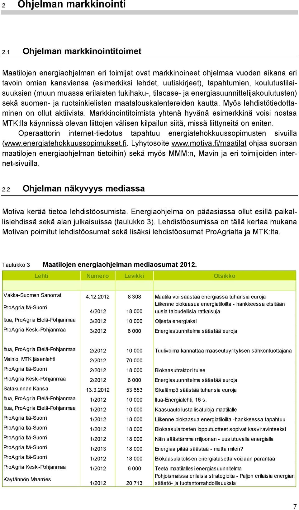 koulutustilaisuuksien (muun muassa erilaisten tukihaku-, tilacase- ja energiasuunnittelijakoulutusten) sekä suomen- ja ruotsinkielisten maatalouskalentereiden kautta.