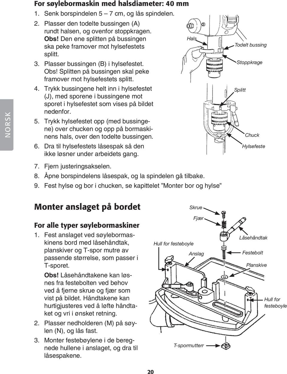 Trykk bussingene helt inn i hylsefestet (J), med sporene i bussingene mot sporet i hylsefestet som vises på bildet nedenfor. 5.