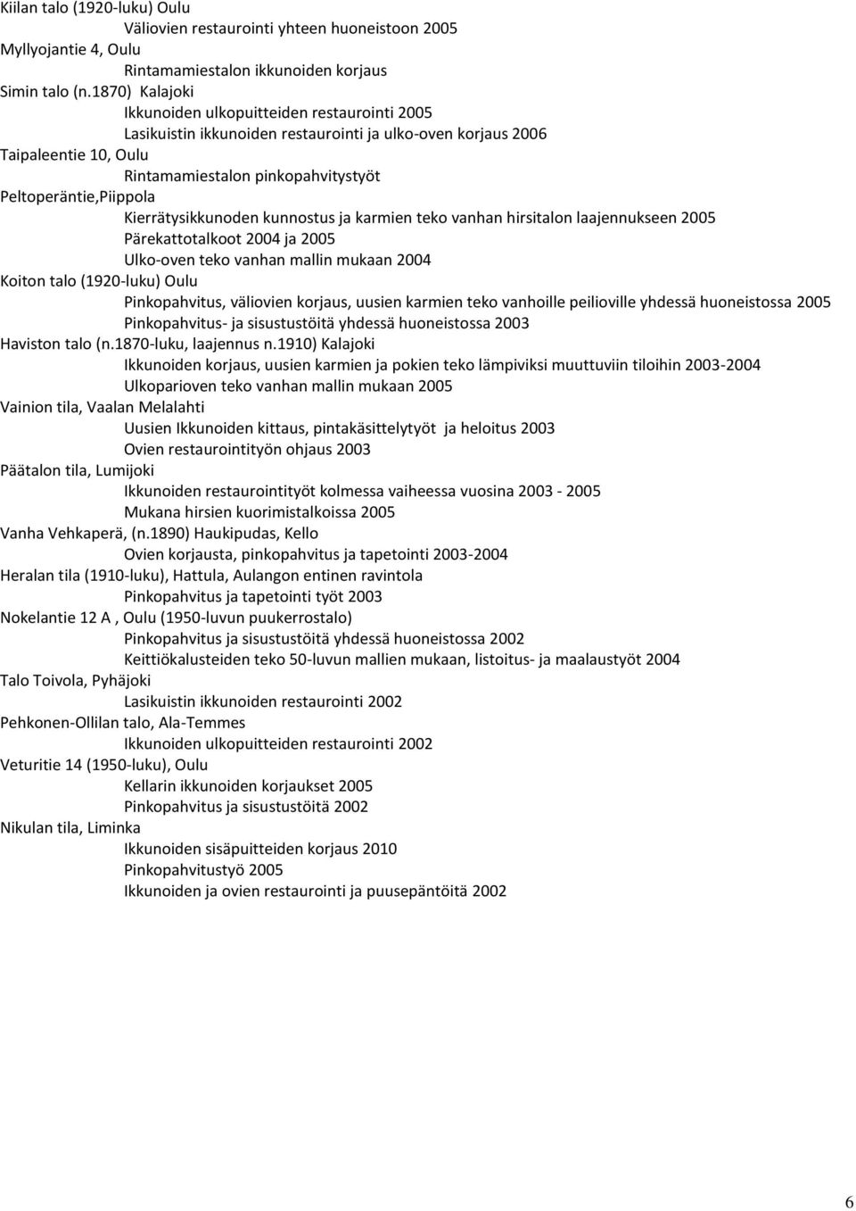 Peltoperäntie,Piippola Kierrätysikkunoden kunnostus ja karmien teko vanhan hirsitalon laajennukseen 2005 Pärekattotalkoot 2004 ja 2005 Ulko-oven teko vanhan mallin mukaan 2004 Koiton talo (1920-luku)