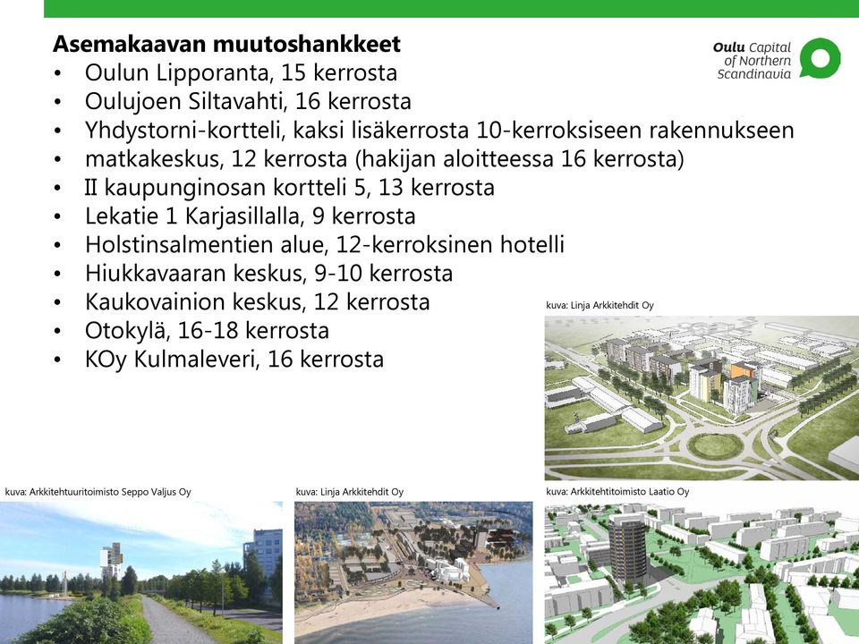 Holstinsalmentien alue, 12-kerroksinen hotelli Hiukkavaaran keskus, 9-10 kerrosta Kaukovainion keskus, 12 kerrosta kuva: Linja Arkkitehdit Oy