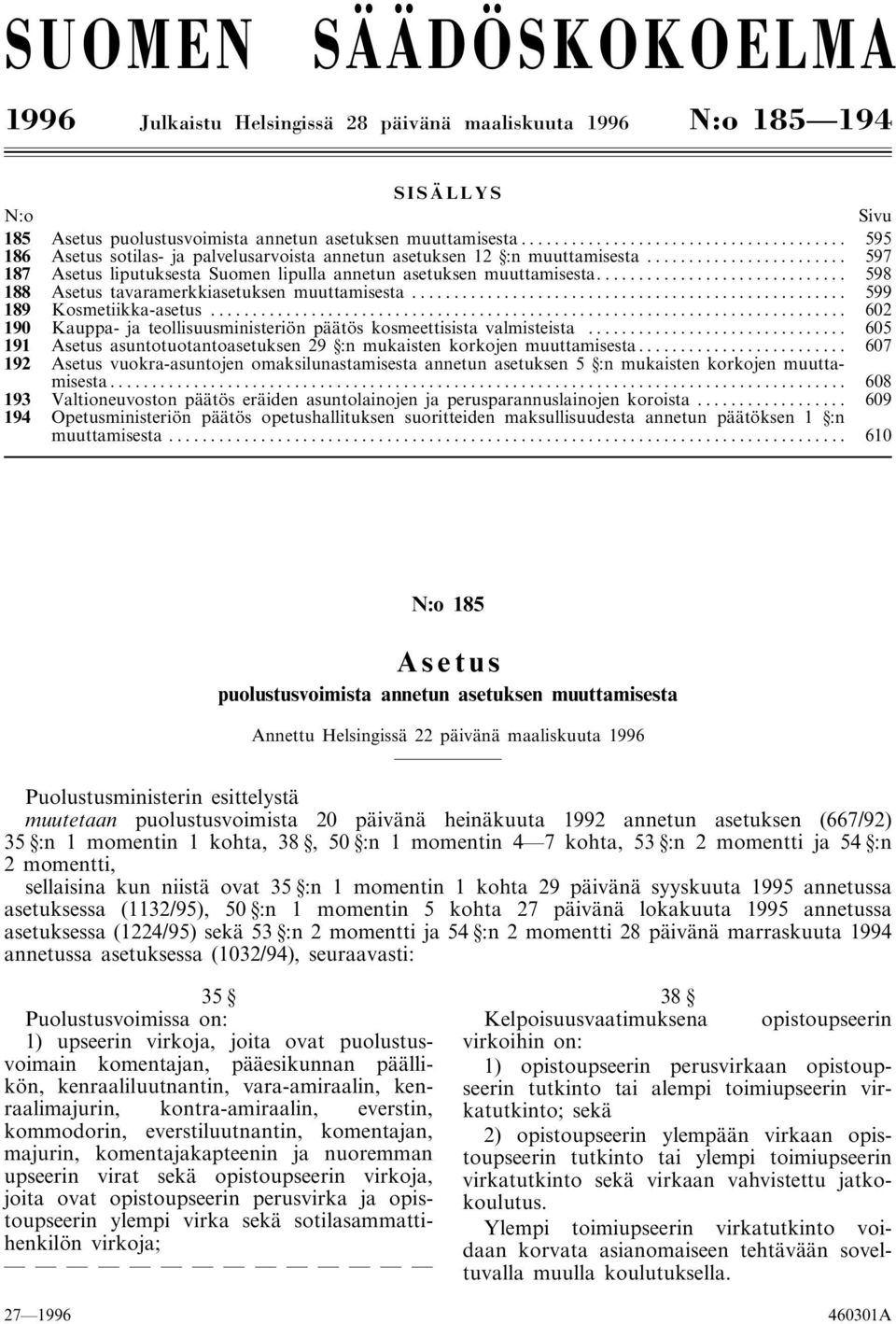 .. 598 188 Asetus tavaramerkkiasetuksen muuttamisesta... 599 189 Kosmetiikka-asetus... 602 190 Kauppa- ja teollisuusministeriön päätös kosmeettisista valmisteista.