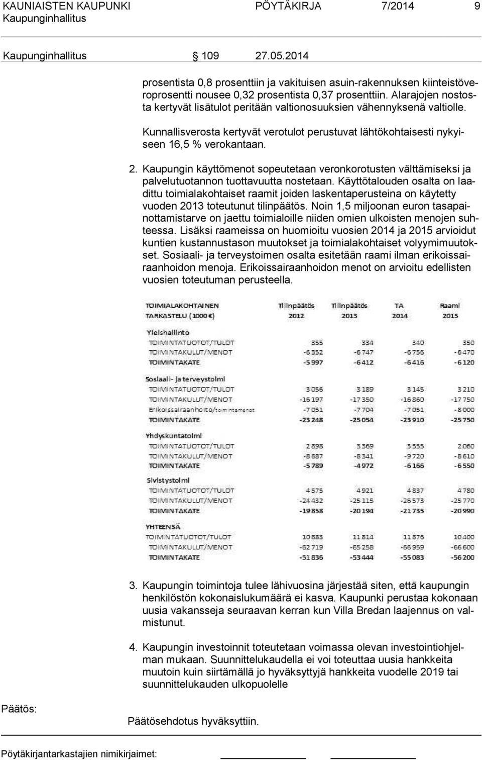 Kaupungin käyttömenot sopeutetaan veronkorotusten välttämiseksi ja pal ve lu tuo tan non tuottavuutta nostetaan.