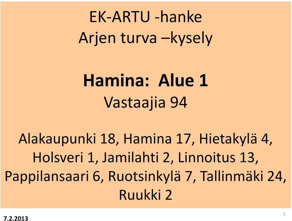 4, Holsveri 1, Jamilahti 2, Linnoitus 13,