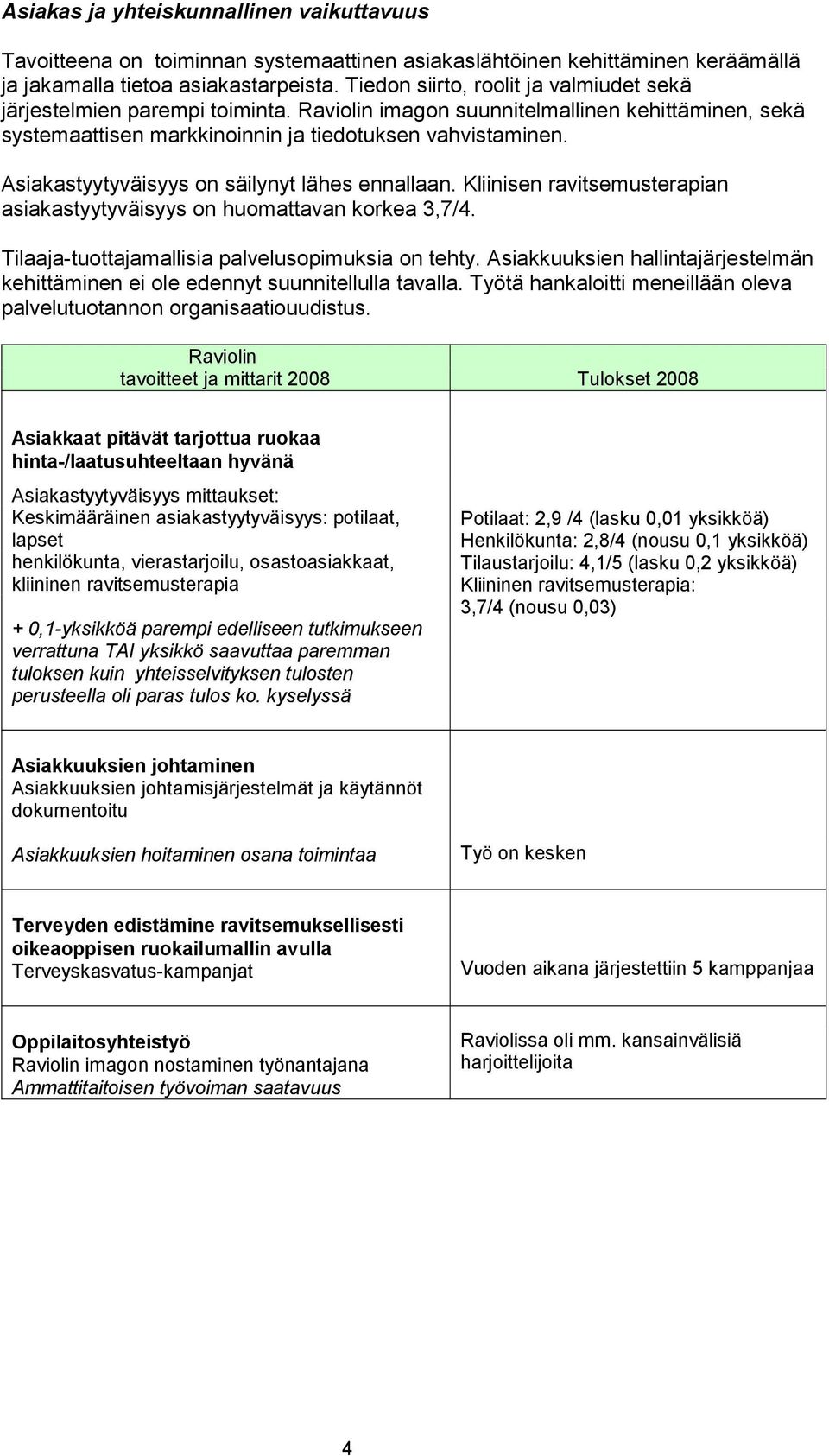 Asiakastyytyväisyys on säilynyt lähes ennallaan. Kliinisen ravitsemusterapian asiakastyytyväisyys on huomattavan korkea 3,7/4. Tilaaja-tuottajamallisia palvelusopimuksia on tehty.