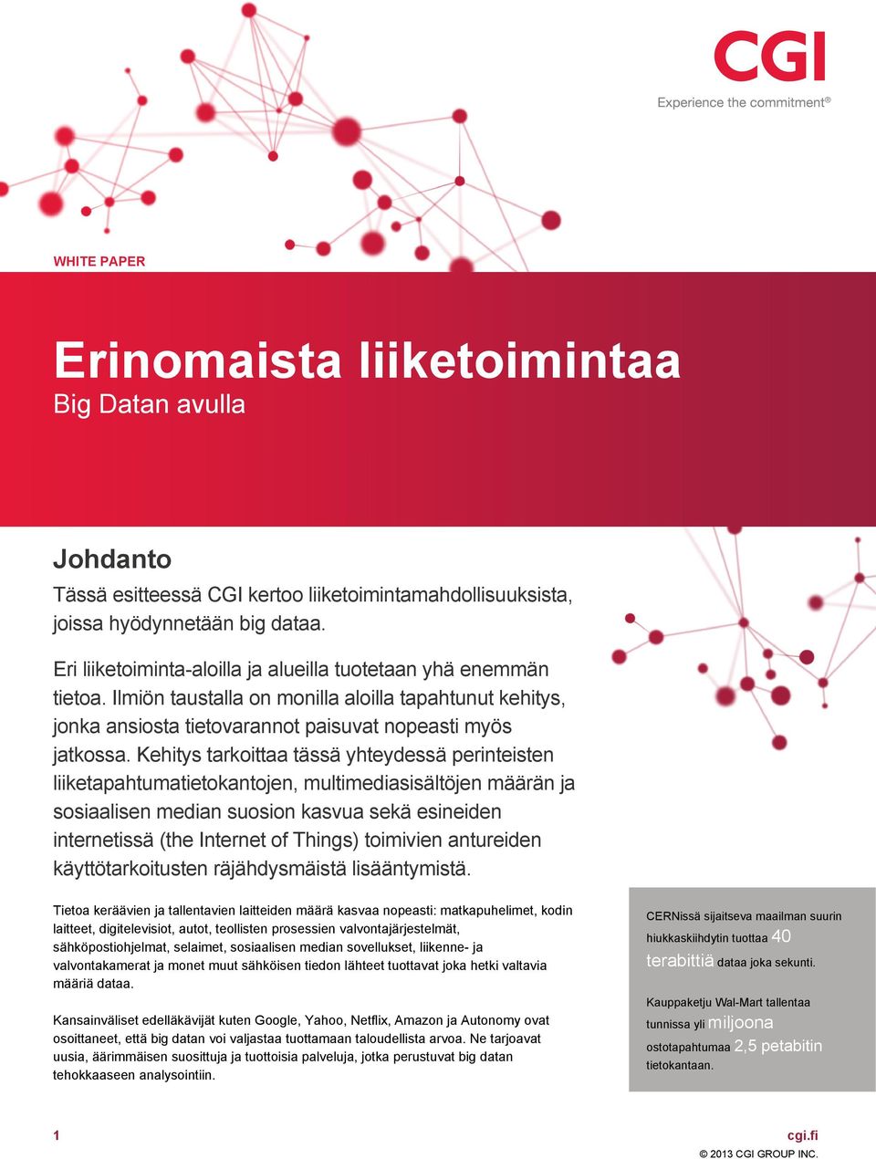 Kehitys tarkoittaa tässä yhteydessä perinteisten liiketapahtumatietokantojen, multimediasisältöjen määrän ja sosiaalisen median suosion kasvua sekä esineiden internetissä (the Internet of Things)