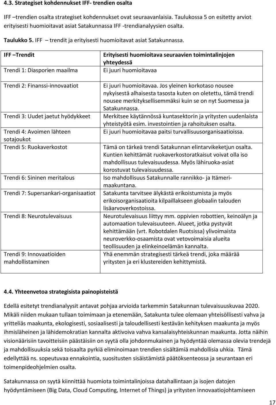 IFF Trendit Trendi 1: Diasporien maailma Trendi 2: Finanssi-innovaatiot Trendi 3: Uudet jaetut hyödykkeet Trendi 4: Avoimen lähteen sotajoukot Trendi 5: Ruokaverkostot Trendi 6: Sininen meritalous