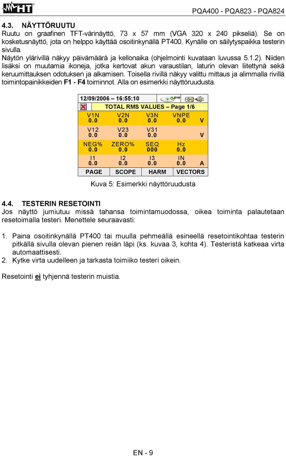 Niiden lisäksi on muutamia ikoneja, jotka kertovat akun varaustilan, laturin olevan liitettynä sekä keruumittauksen odotuksen ja alkamisen.