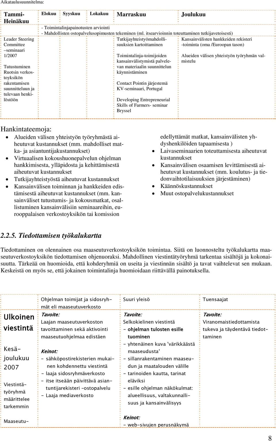 itsearvioinnin toteuttaminen tutkijavetoisesti) Tutkijayhteistyömahdollisuuksien kartoittaminen -toiminta (oma /Euroopan Kansainvälisten hankkeiden rekisteri tason) Toimintalinja-toimijoiden