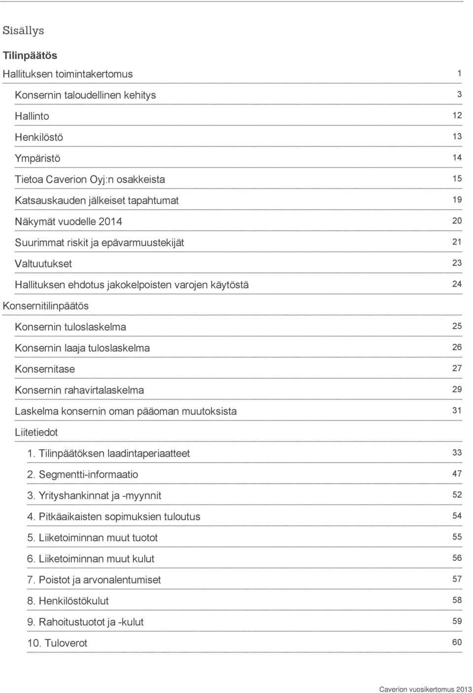 tuloslaskelma Konsernitase Konsernin rahavirtalaskelma Laskelma konsernin oman pääoman muutoksista 25 26 27 29 31 Liitetiedot 1. Tilinpäätöksen laadintaperiaatteet 2. Segmentti-informaatio 3.