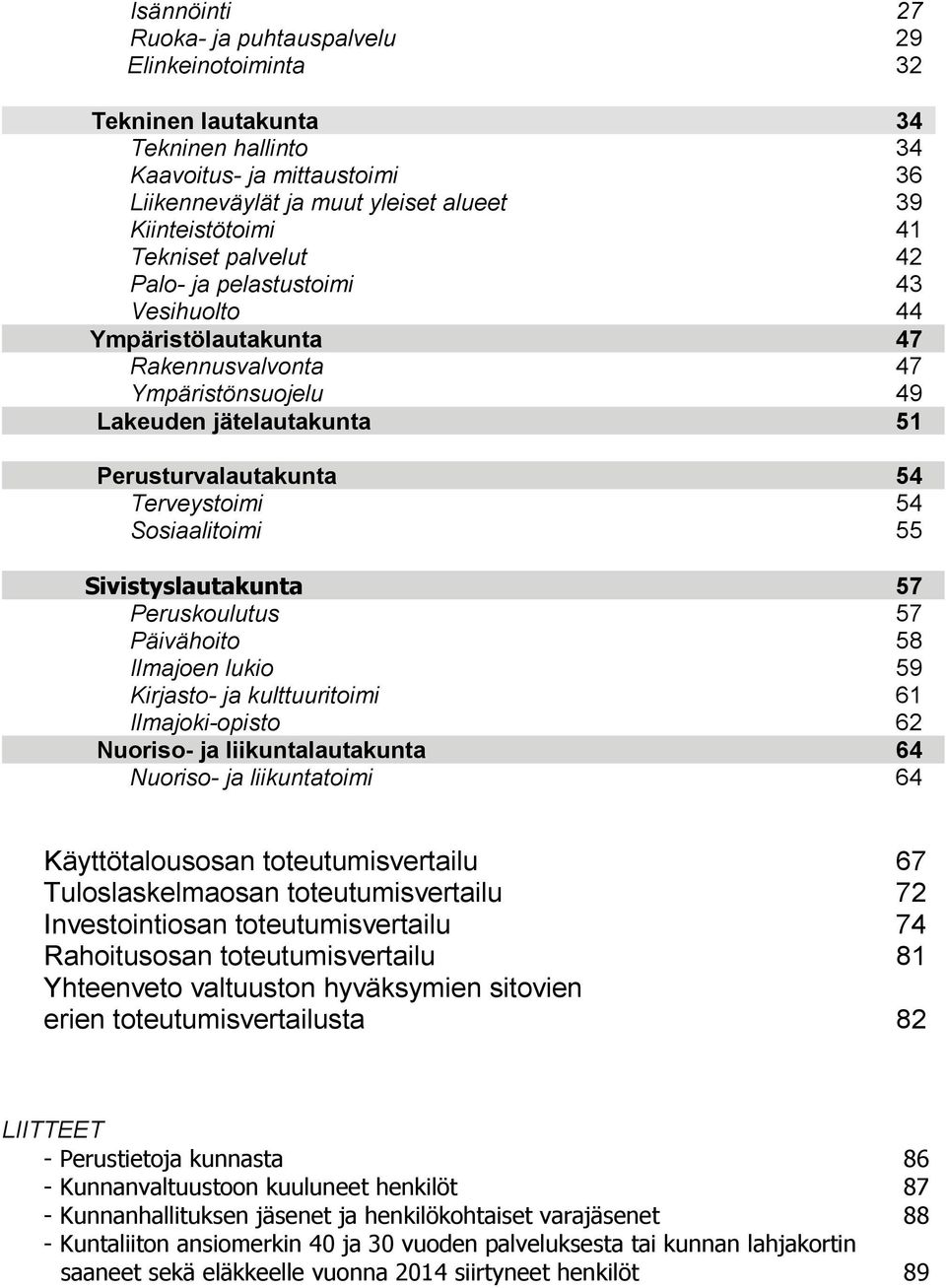 Sosiaalitoimi 55 Sivistyslautakunta 57 Peruskoulutus 57 Päivähoito 58 Ilmajoen lukio 59 Kirjasto- ja kulttuuritoimi 61 Ilmajoki-opisto 62 Nuoriso- ja liikuntalautakunta 64 Nuoriso- ja liikuntatoimi