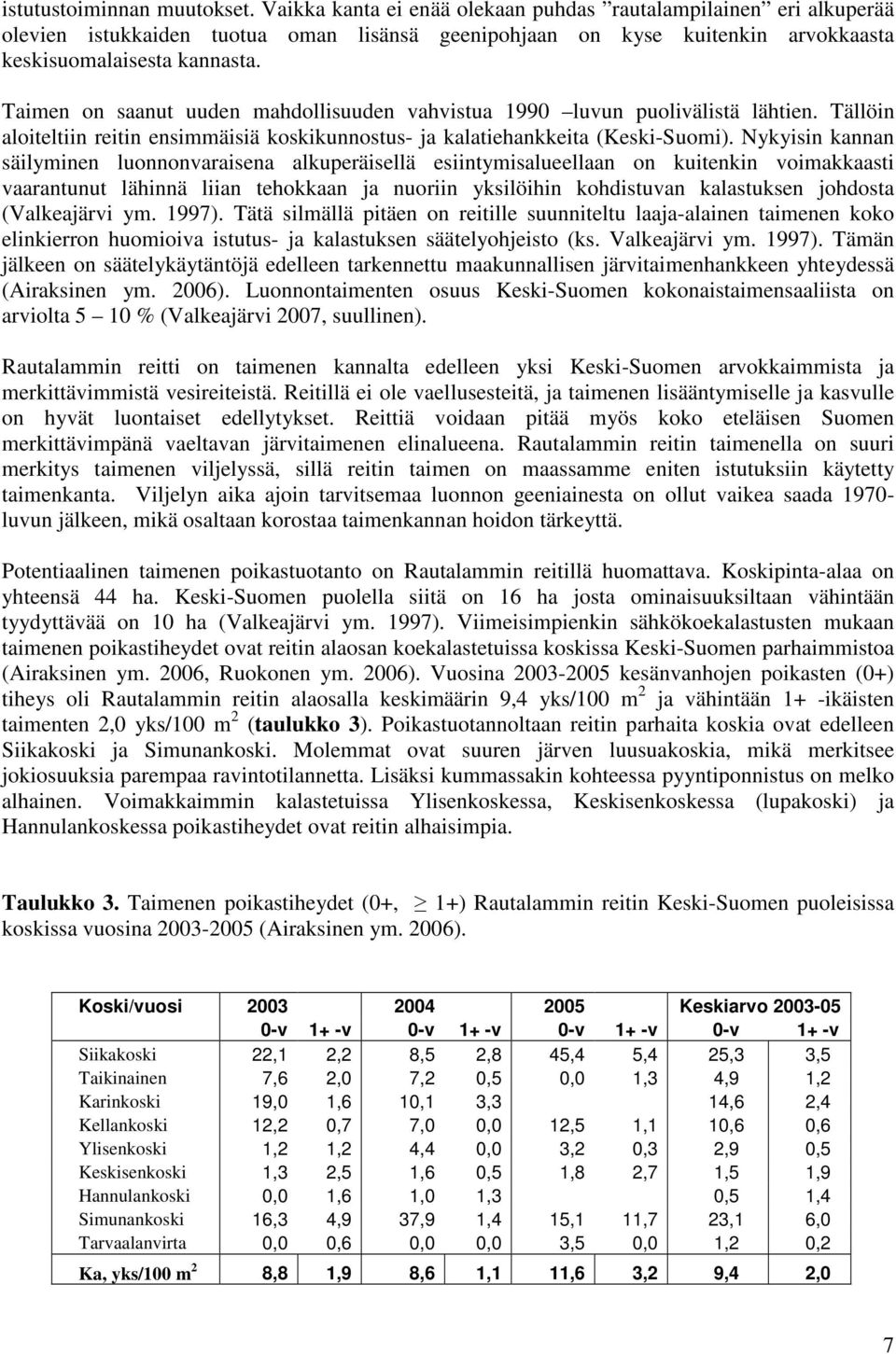 Taimen on saanut uuden mahdollisuuden vahvistua 1990 luvun puolivälistä lähtien. Tällöin aloiteltiin reitin ensimmäisiä koskikunnostus- ja kalatiehankkeita (Keski-Suomi).