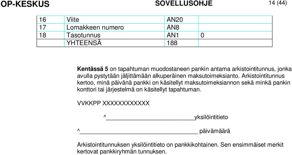 Arkistointitunnus kertoo, minä päivänä pankki on käsitellyt maksutoimeksiannon sekä minkä pankin konttori tai järjestelmä on käsitellyt